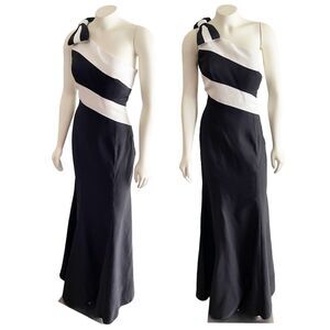 Jovani one shoulder black bow fit and Flare mermaid Dress Size 8